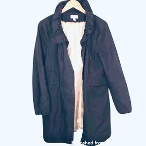 LOFT size M blue grey Cotton ruffle cinch collar button front pleated middy coat